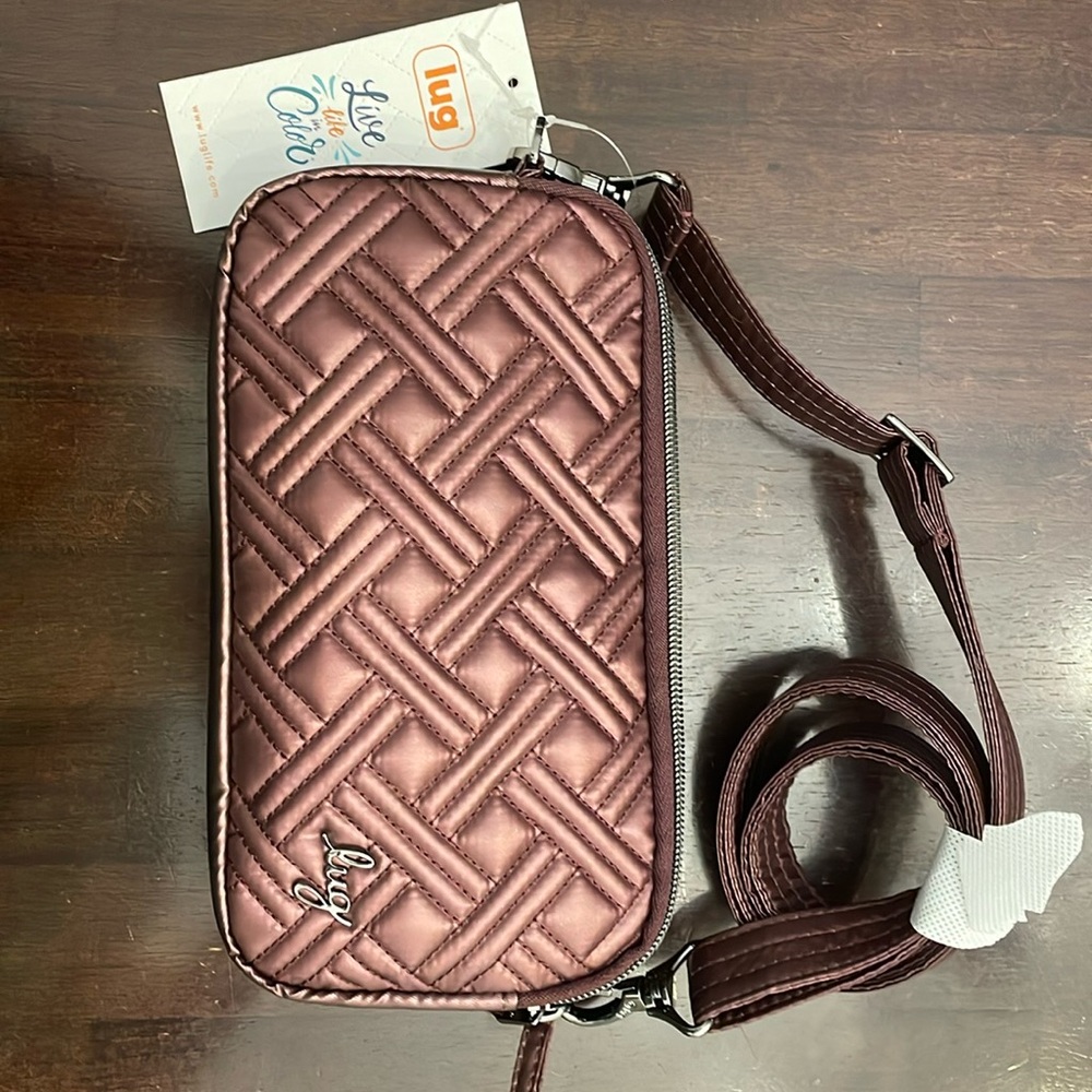 NWT. Lug. Coupe XL- Met Wine. Zip around cross-body bag